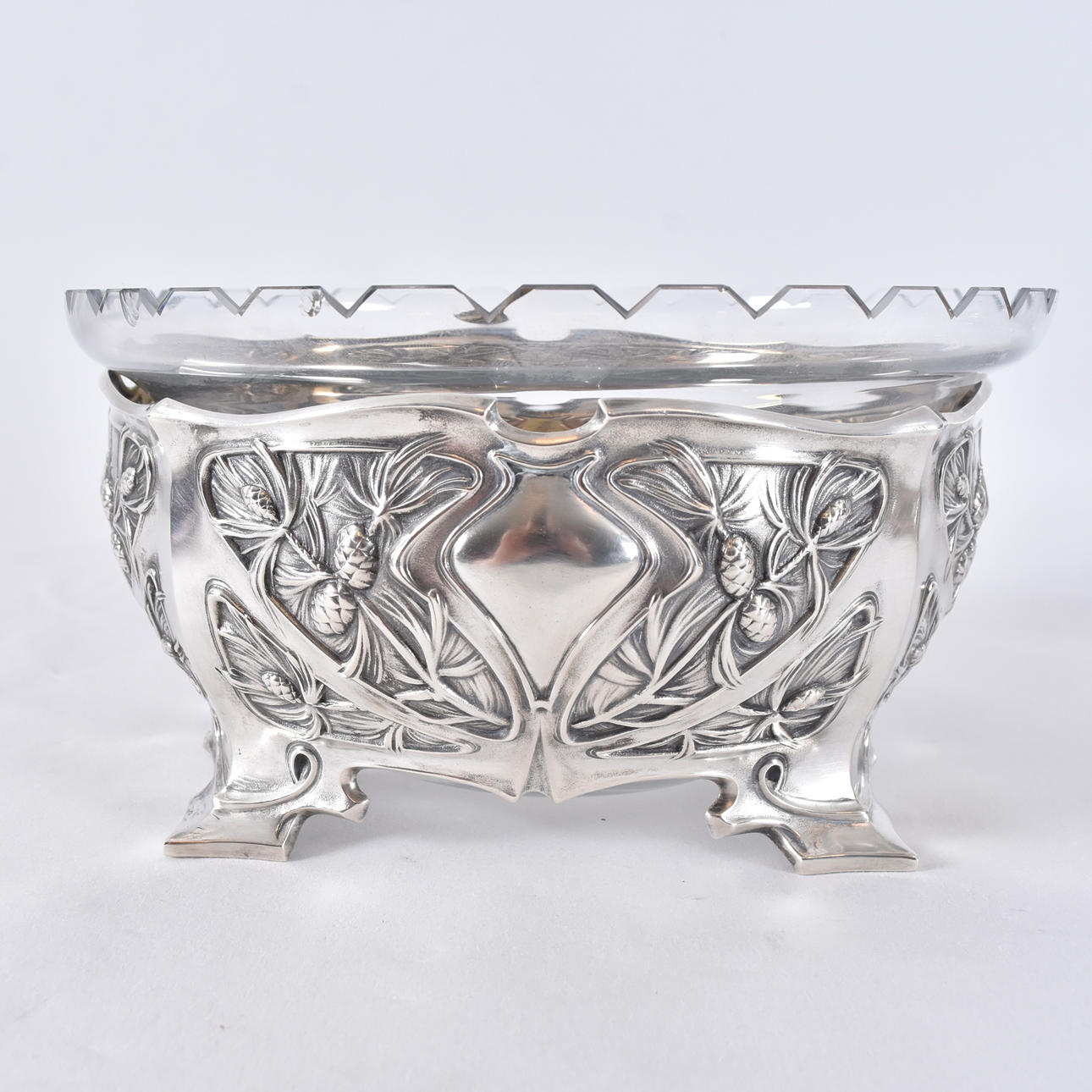 JARDINIÈRE, silver with glass insert, probably Germany.