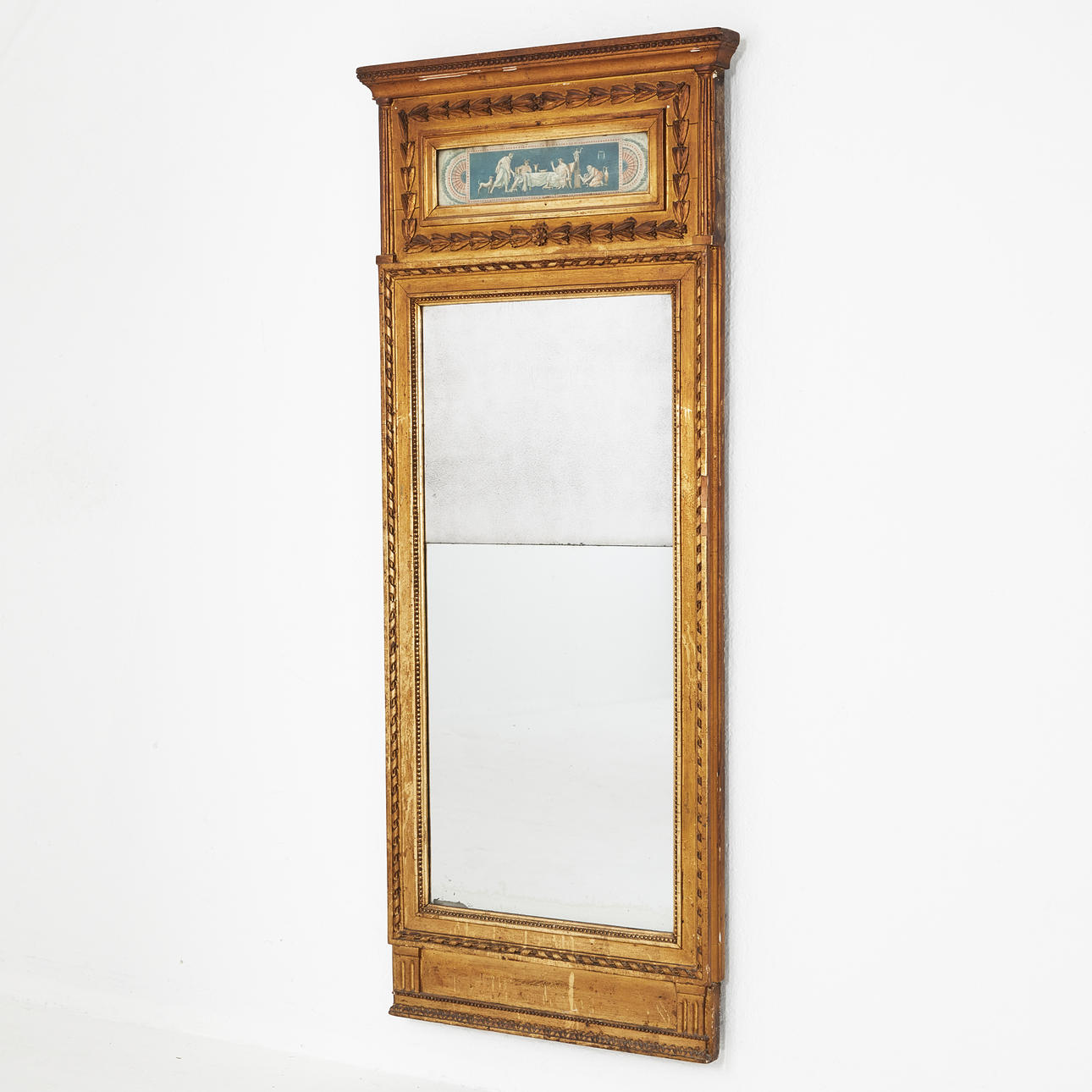 A late Gustavian mirror circa 1800, bronzed.