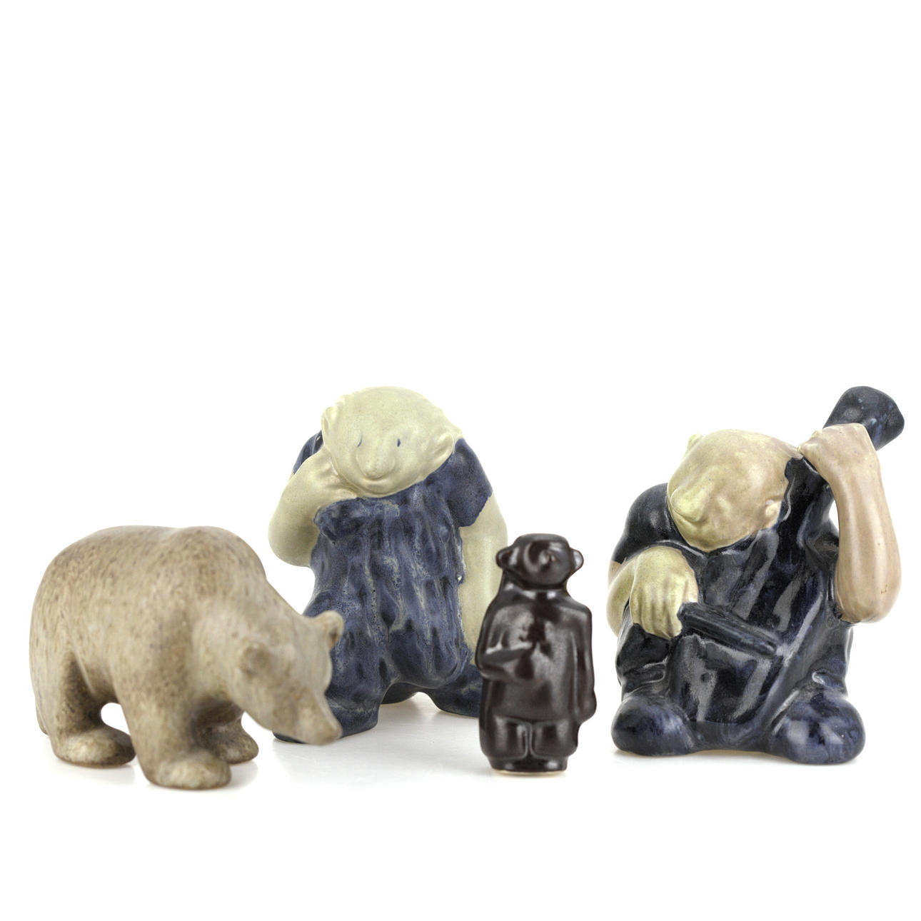 ÅKE HOLM. Figurines, 4 pieces, glazed stoneware, signed.