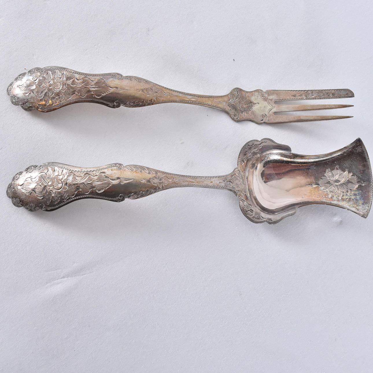 COOKIE SPOON AND FORK, silver, Holland 1863.