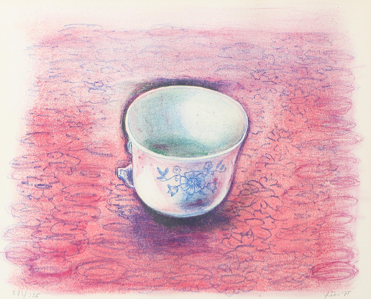 EVYN LÅÅS. Coffee cup, lithograph in colours, signed Låås -75.