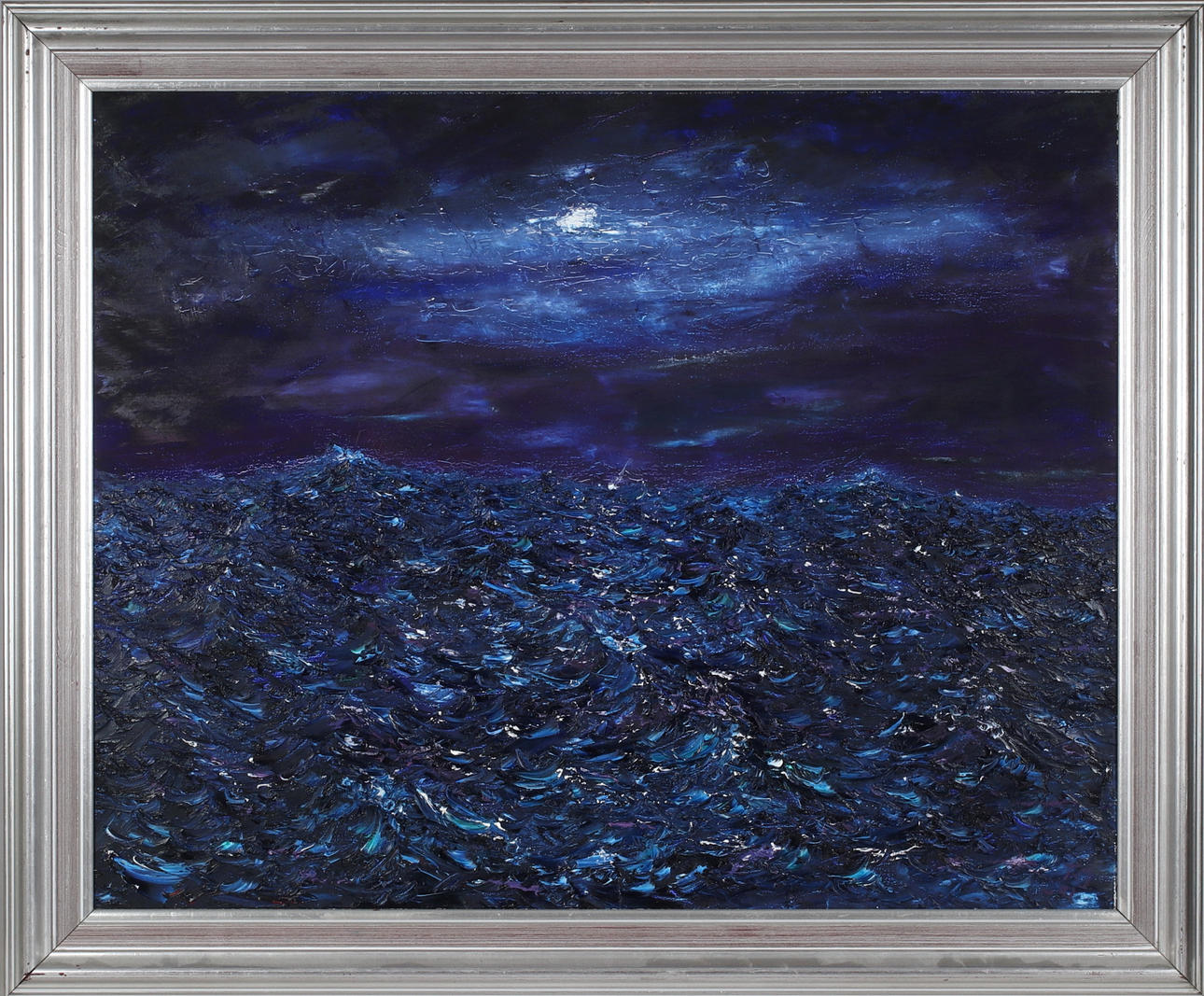 OIDENTIFIERAD KONSTNÄR. “Dives in Moonlight”, oil on canvas, monogram signed.