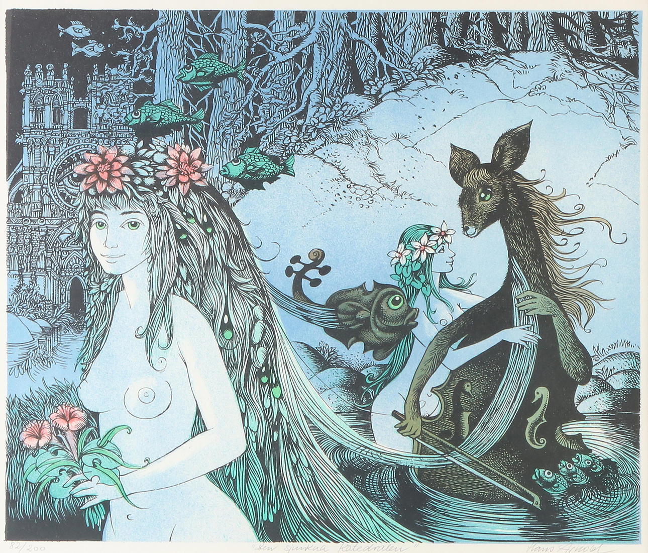 HANS ARNOLD. Lithography, 82/200. “The Sunken Cathedral”. Signed.