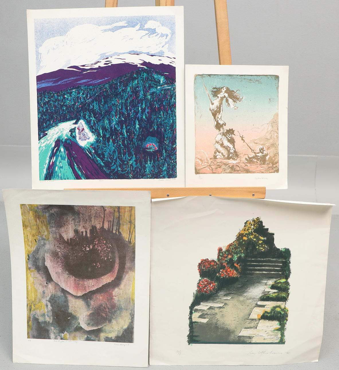 LITHOGRAPHS, 4 pieces, various artists, signed, numbered.