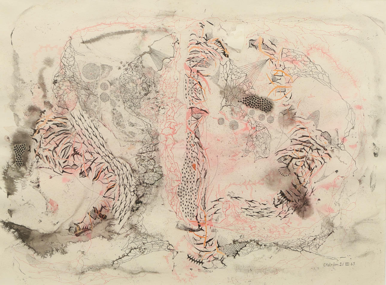 THEA EKSTRÖM. Composition, mixed media, signed and dated Ekström 21 VII 67.