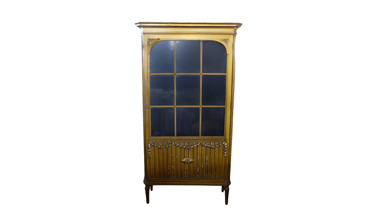 ANTIQUE PINE WOOD DISPLAY CABINET.