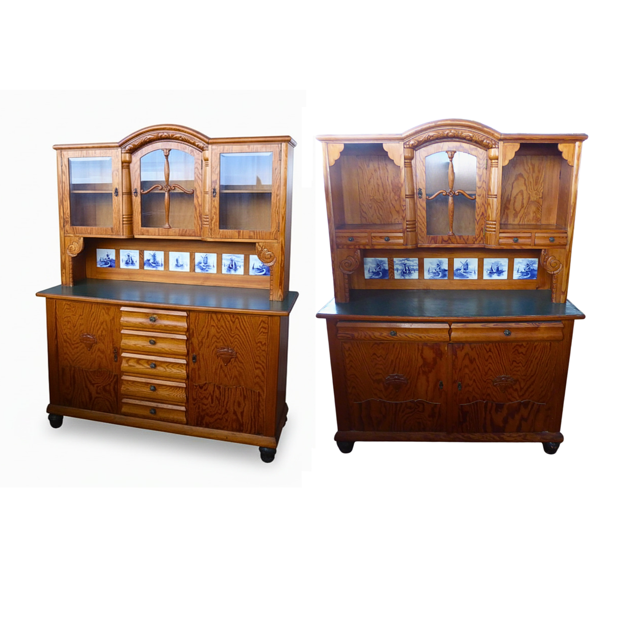 TWO-PIECE KITCHEN BUFFET WITH DELFT TILES.