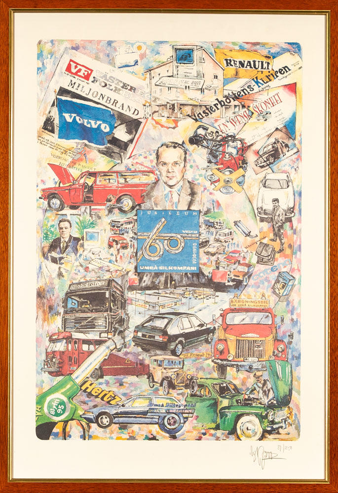 OIDENTIFIERAD KONSTNÄR. Offset print, “Umeå bilkompani” signed, numbered 89/250, 1990s.