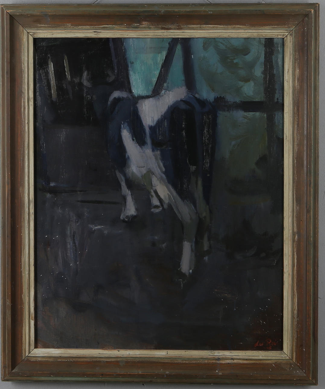 LEO REIS. Ladugård med ko, olja på duk, signerad och numrerad -45.