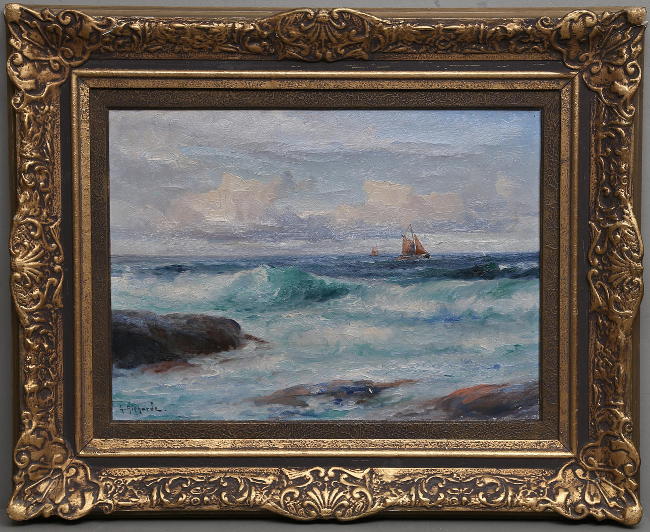 LUDVIG RICHARDE. "Bränningar". Olja på duk signerad.