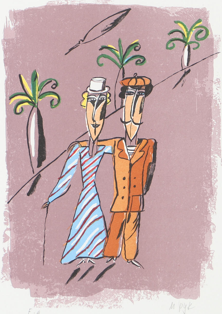 MADELEINE PYK. Fine walk, lithograph in colours, signed M. Pyk.