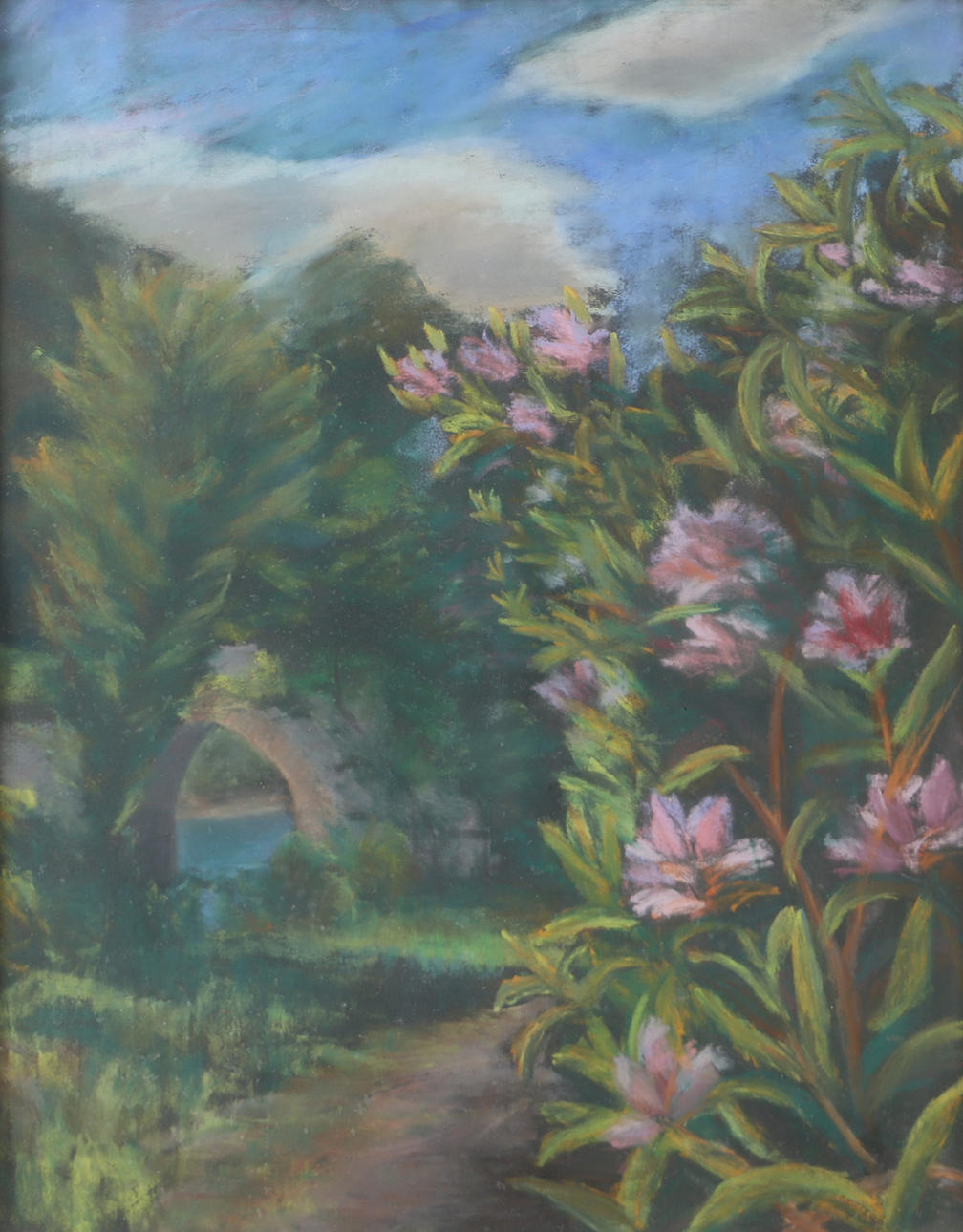 OKÄND KONSTNÄR. Garden, mixed media, unsigned.