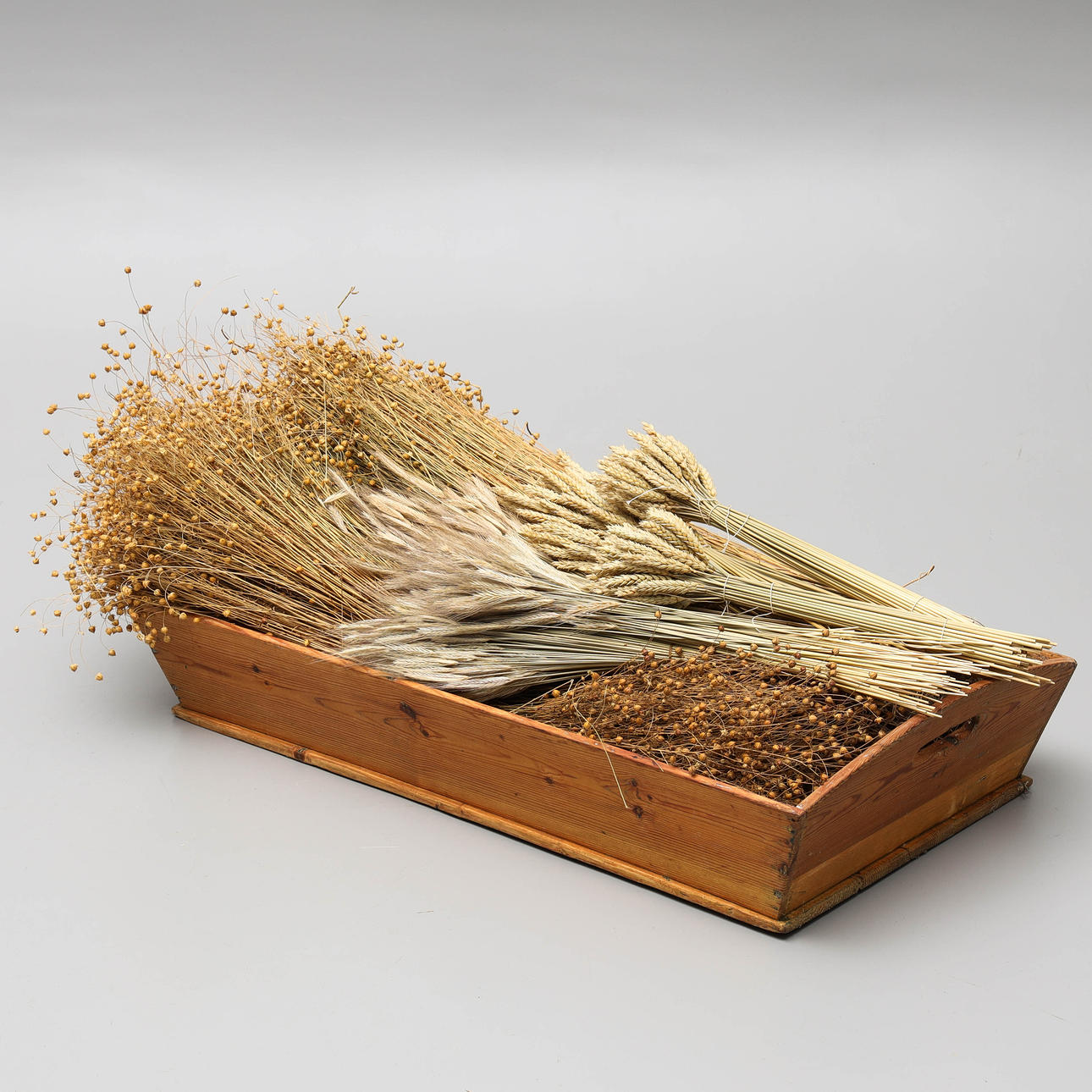 BAKING TRAY WITH DRIED FLAX, RYE & WHEAT.