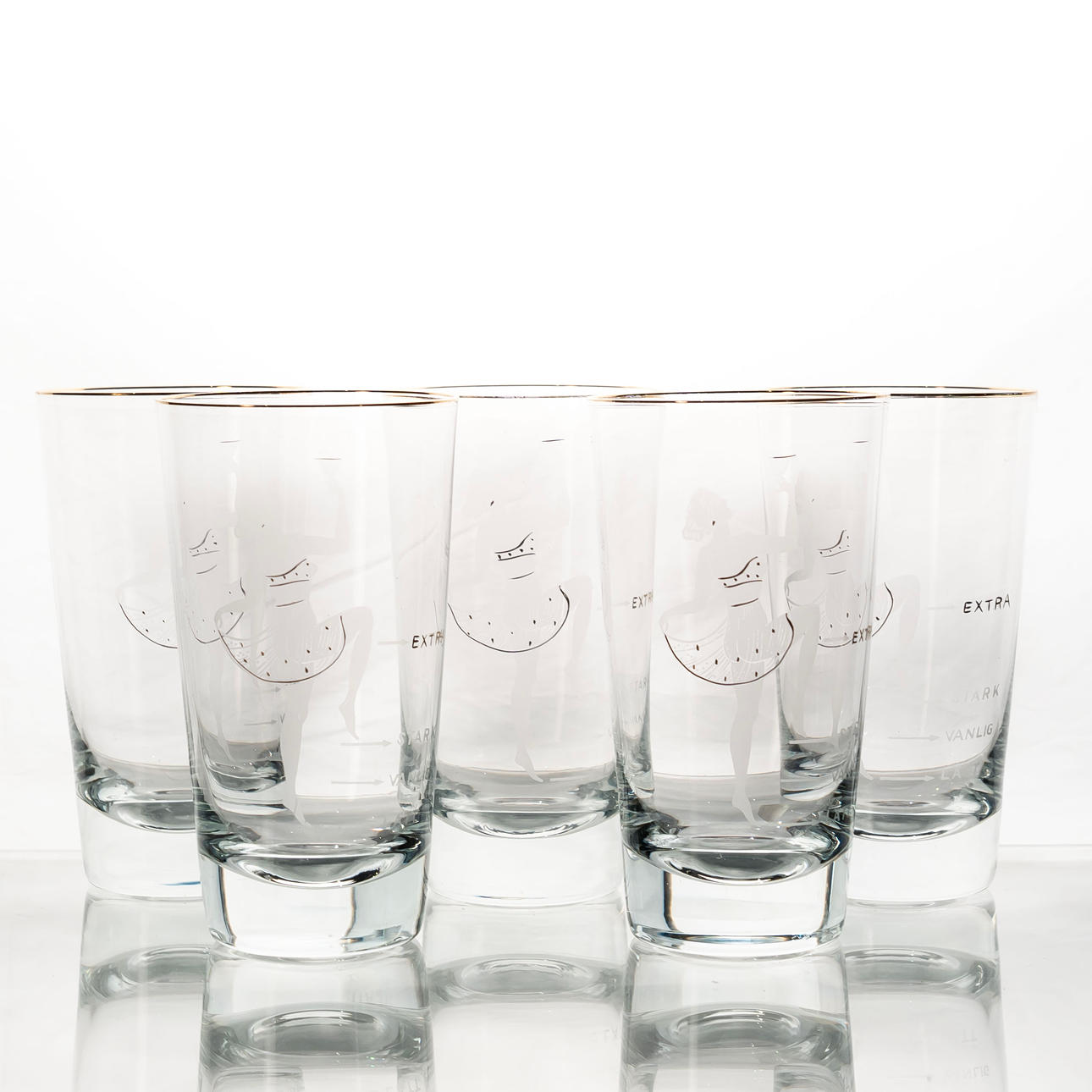 ÖLGLAS. 5st, Etsad dekor.