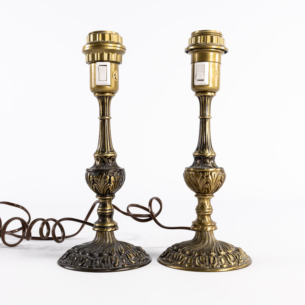 Table lamps, a pair, yellow metal.