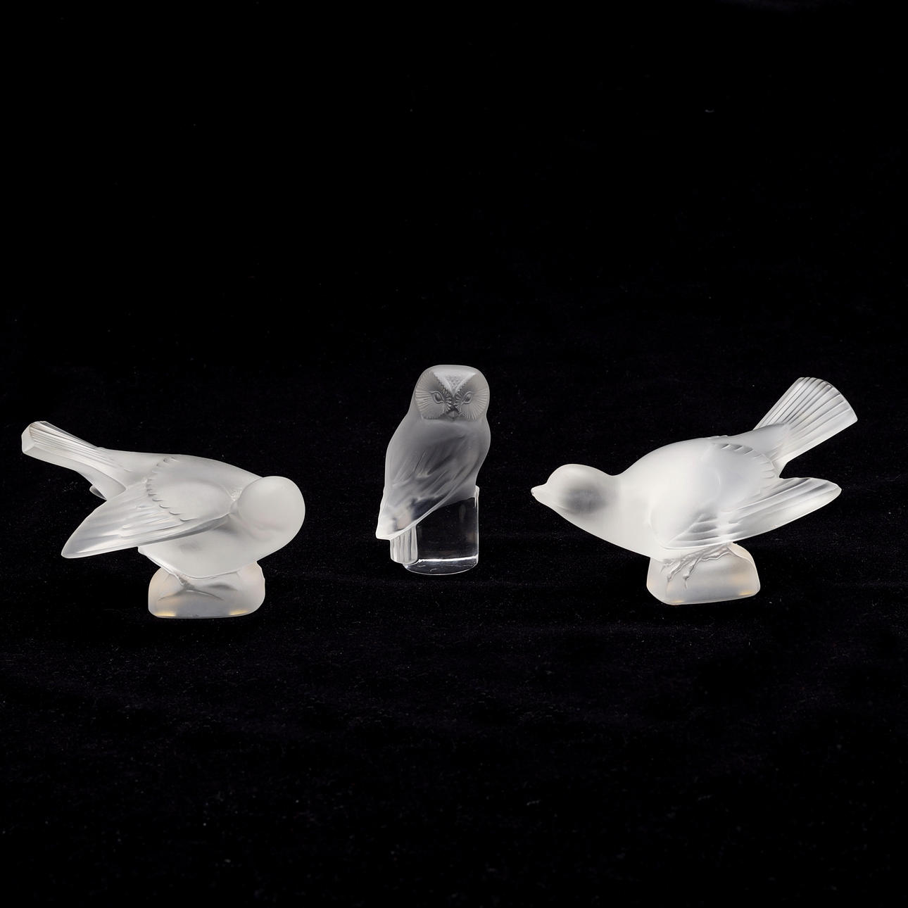 BIRDS, THREE PIECES, LALIQUE.