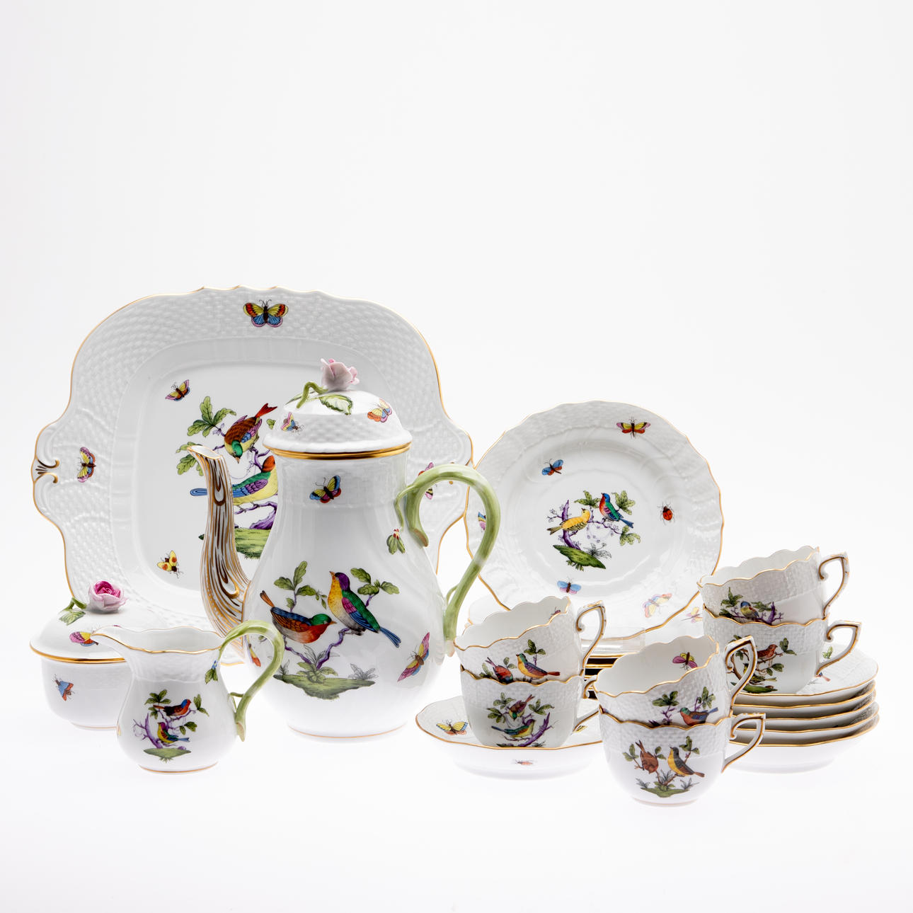 HEREND. Mocha service for six people, 'Rothschild' decor, Hungary, 20th ...