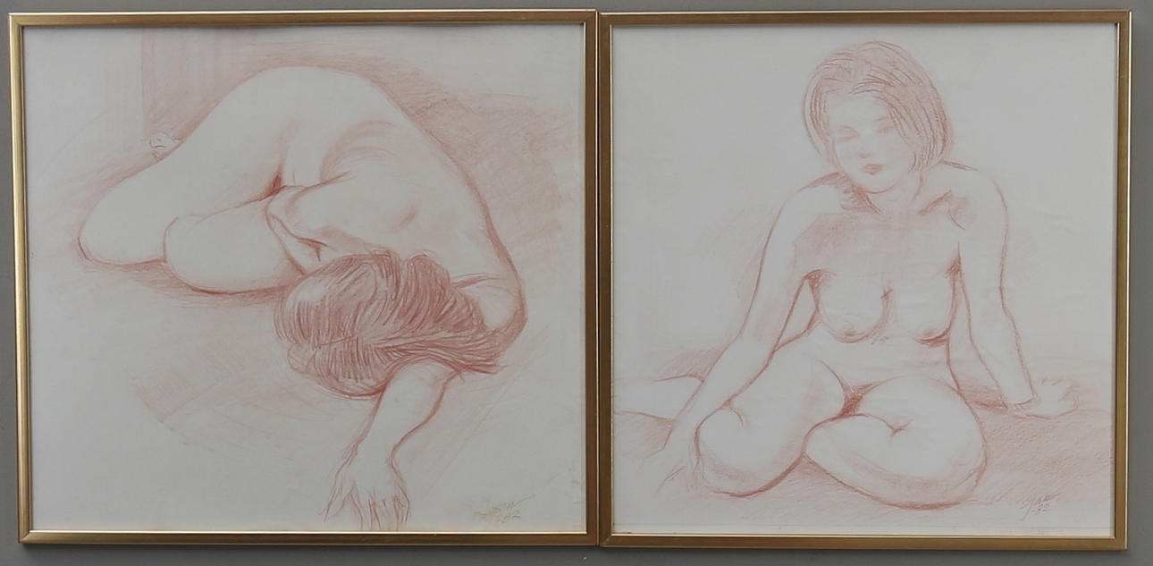 OIDENTIFIERAD KONSTNÄR. Teckningar, 2 st, rödkrita.