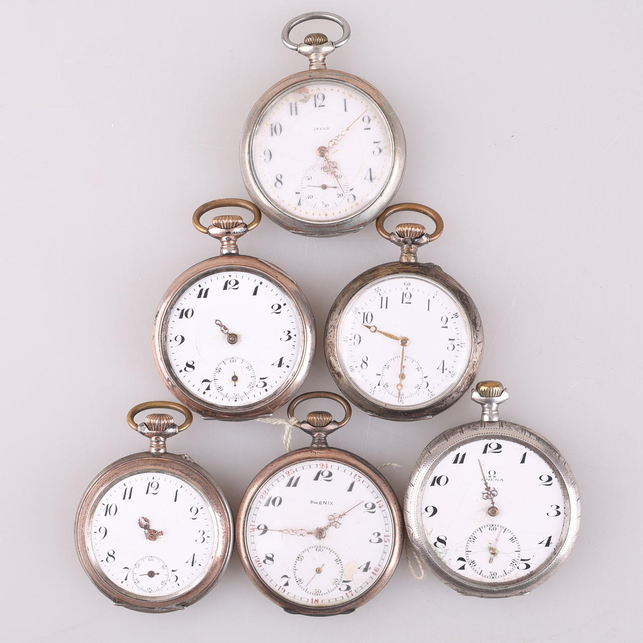 POCKET WATCH, 6 pieces, silver cases, including Omega.