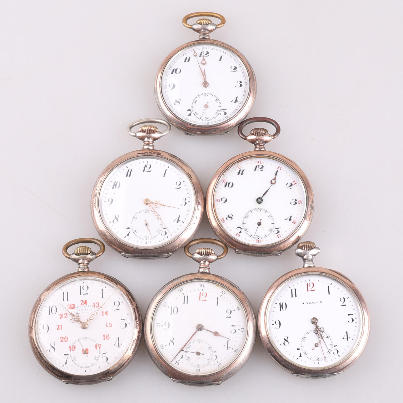 POCKET WATCH, 6 pieces, silver cases.