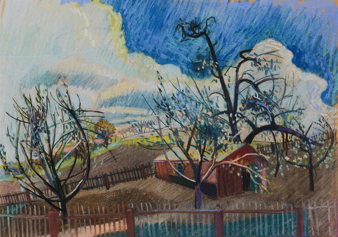 LAGE LINDELL. Spring landscape, pastel on panel, signed.