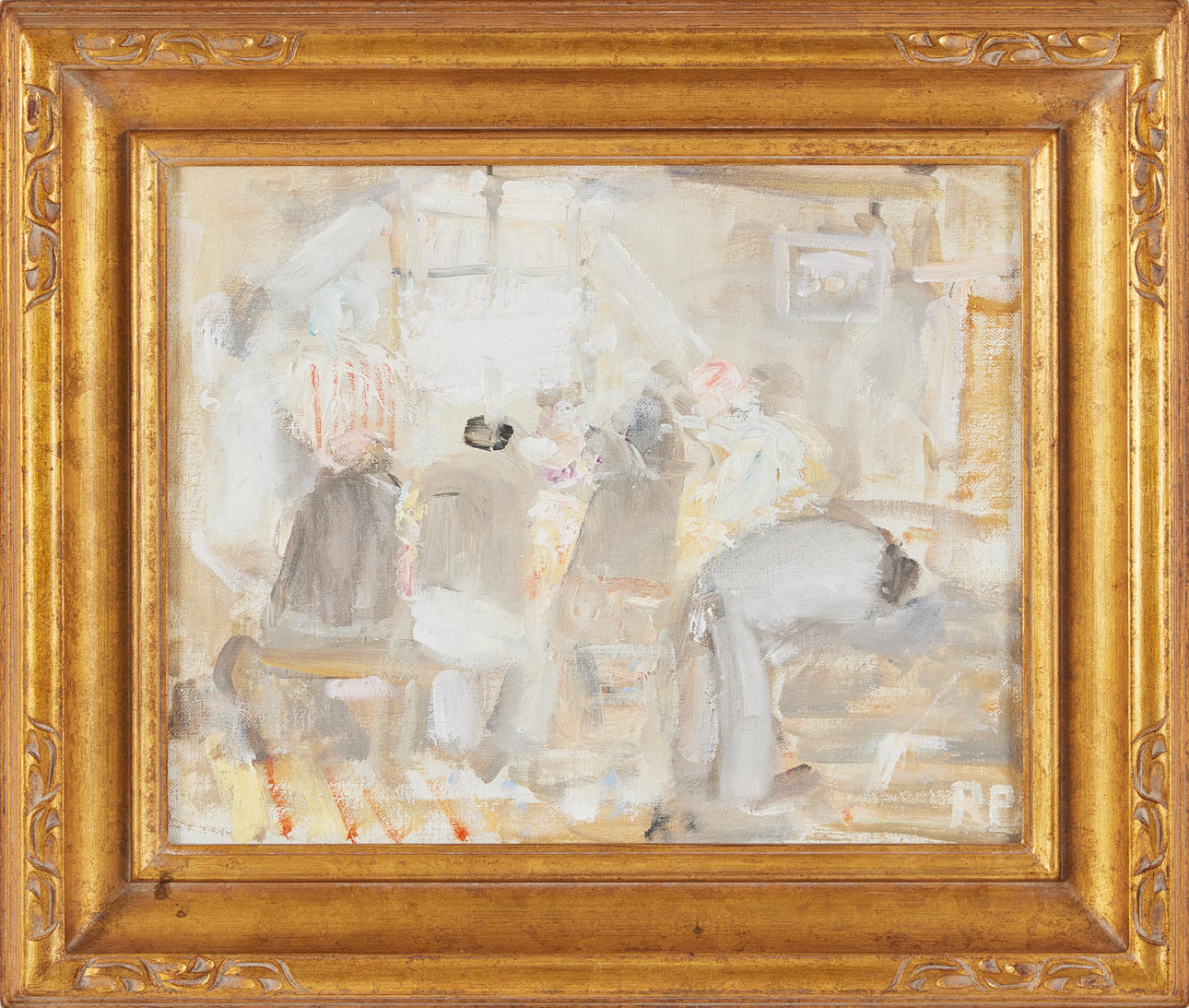 RAGNAR PERSON. Dinner table, oil on canvas, monogram signed RP.