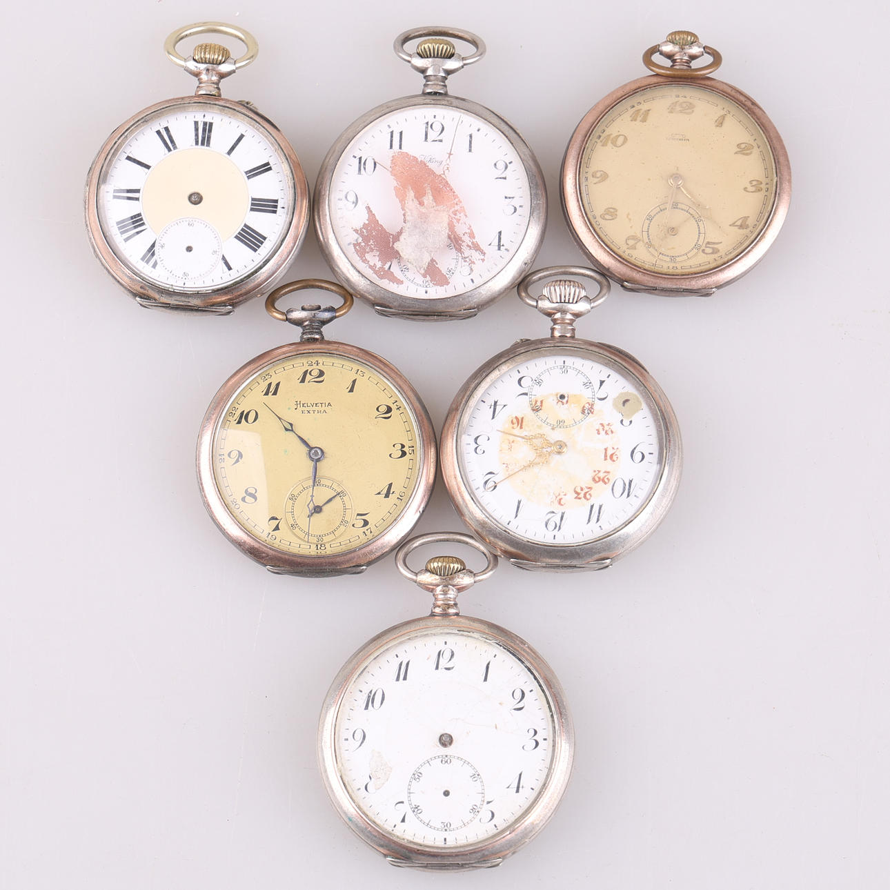 POCKET WATCH, 6 pieces, silver cases.
