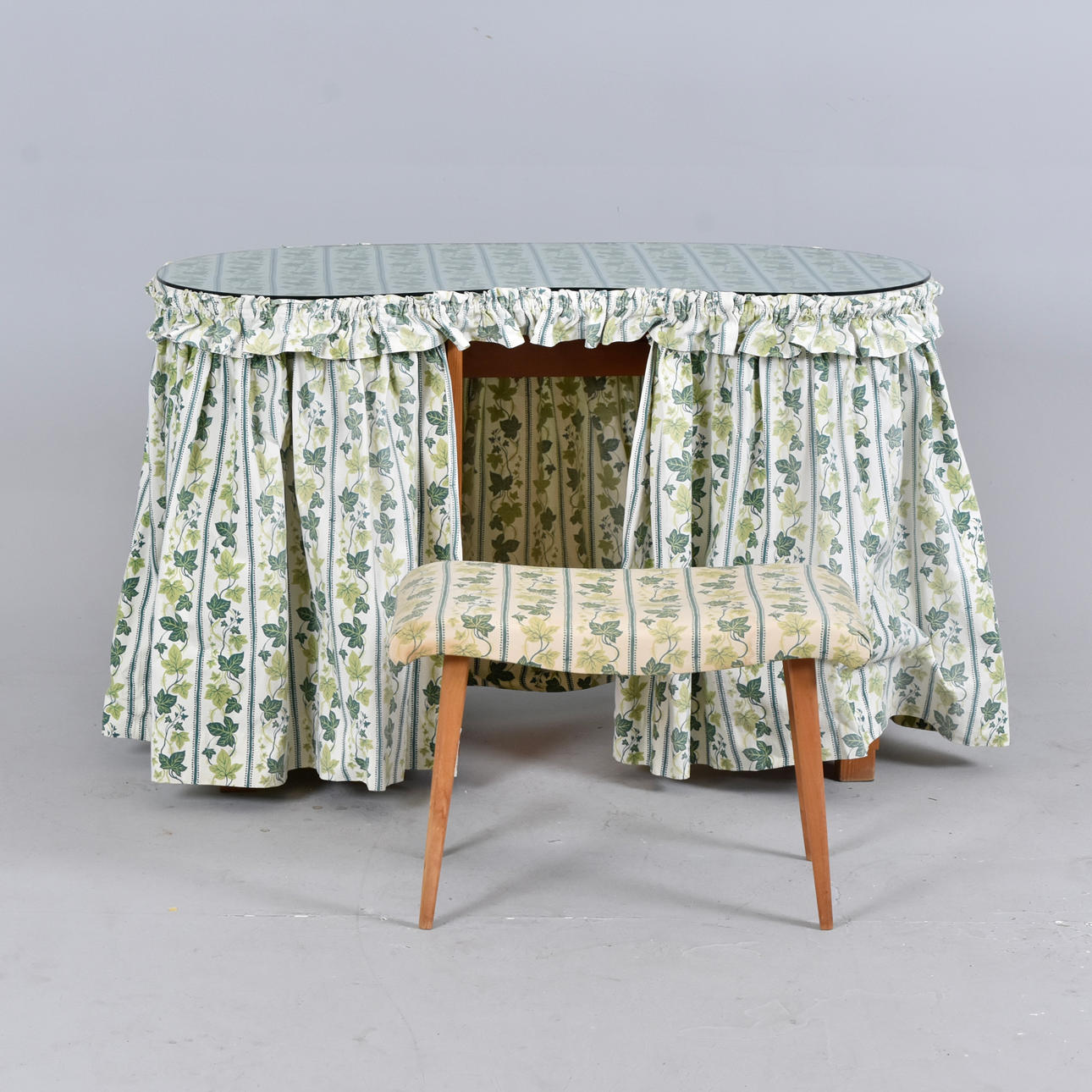 DRESSING TABLE WITH STOOL, furrow, 1950-60's.