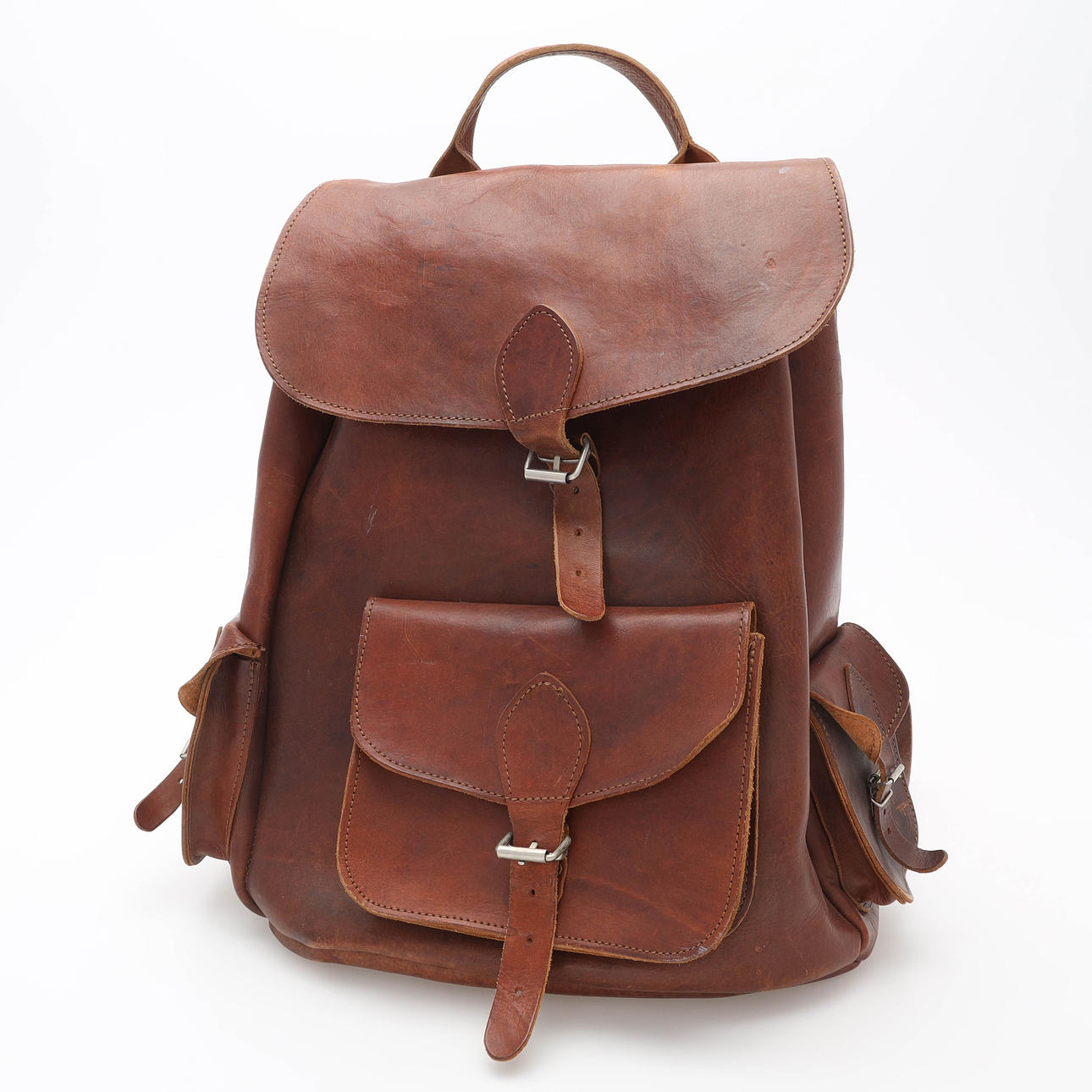 A leather backpack, 20th century.