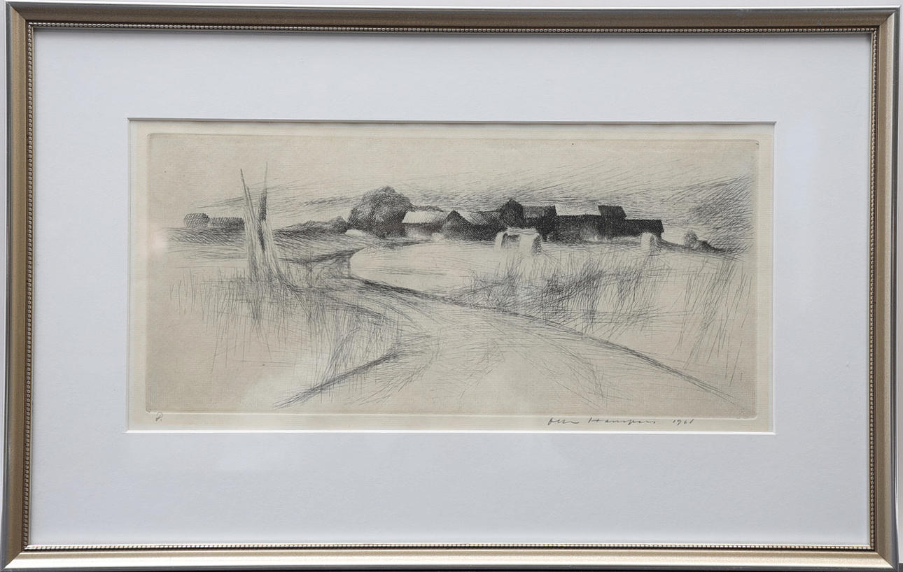 OLLE HANSPERS. Etching, landscape with house, signed and dated 1961.