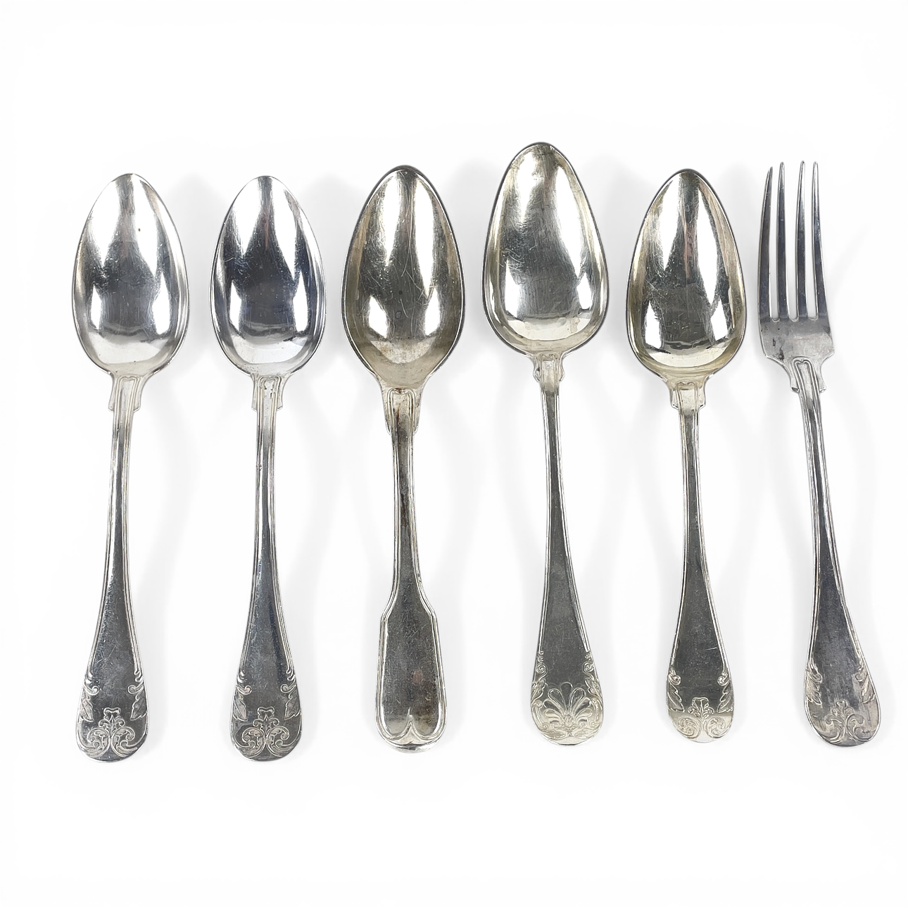 CUTLERY, silver, 6 pieces, 19th/20th century.