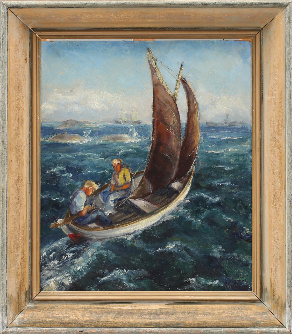 ÅSA WALLERT. Segling i skärgård, olja på pannå, signerad Åsa W och daterad -42.