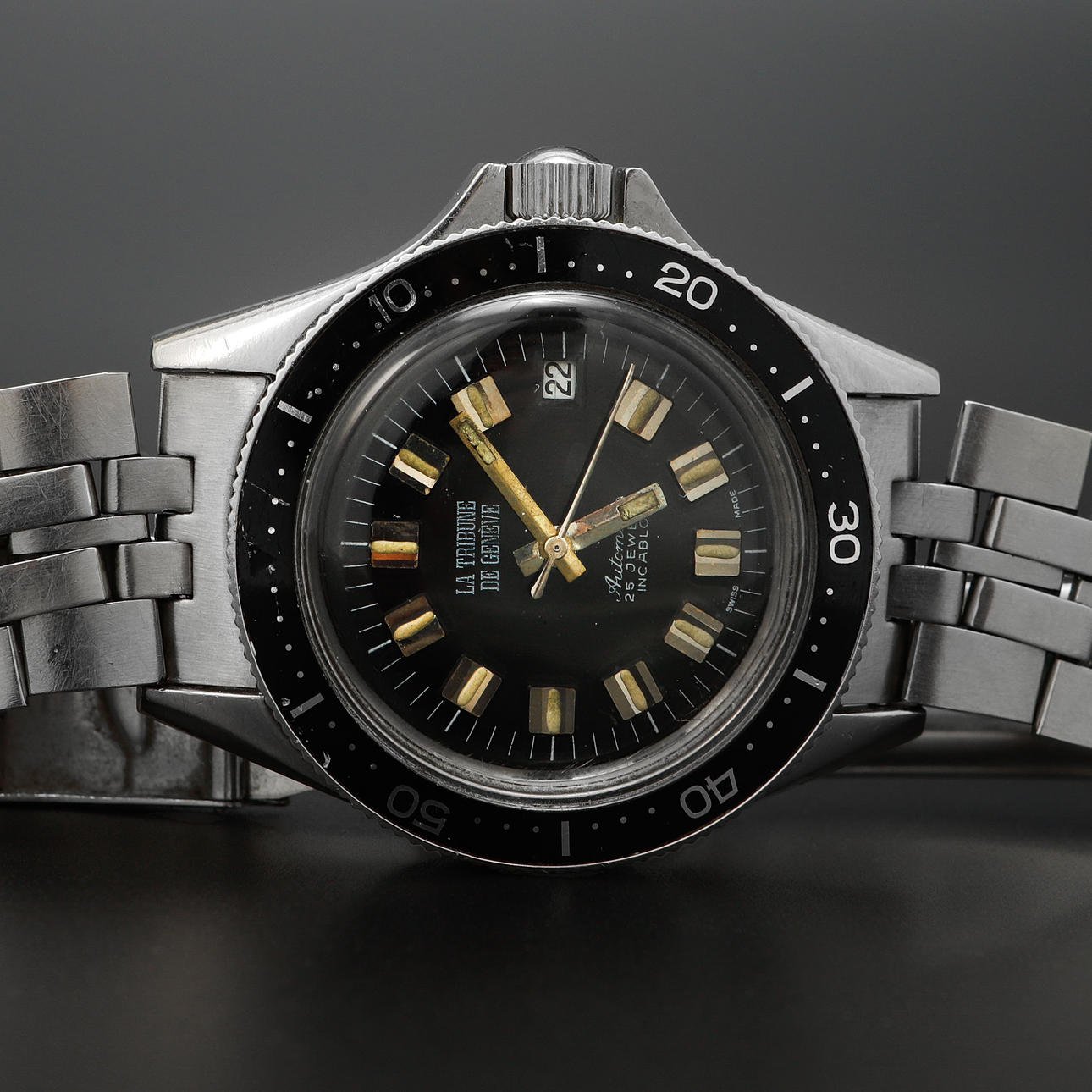 ARMBANDSUR, dykarur, urtavla märkt "La Tribune De Genève" stål, automatisk, 1960/70-tal.