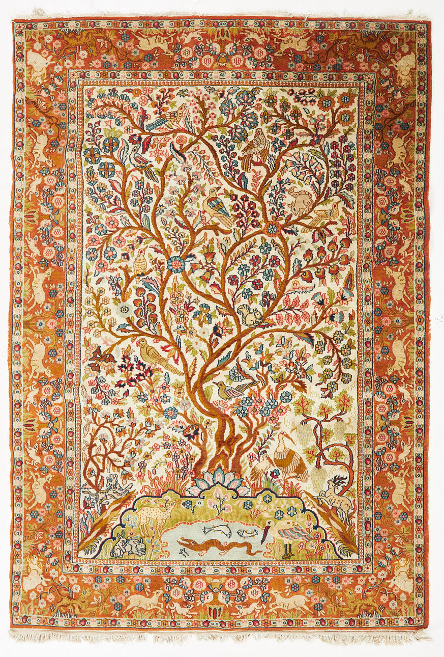 ORIENTMATTA. Livets träd figural, ull på bomull.