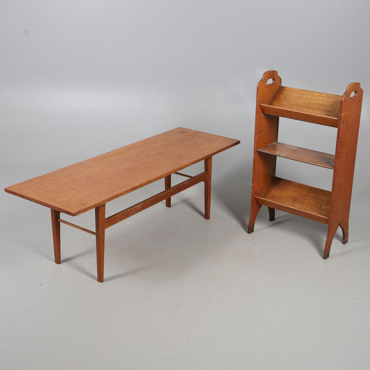 MID CENTURY COFFEE TABLE & SHOE RACK.