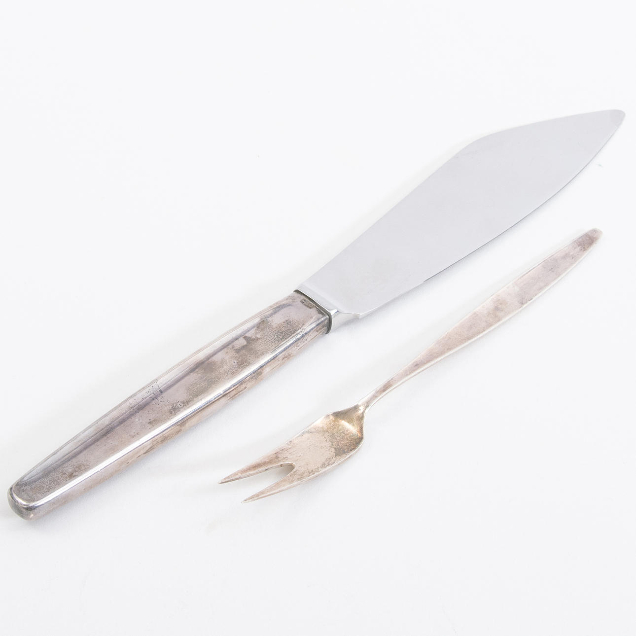 GEORG JENSEN. Sterling silver cake knife and fork. Hallmarked.