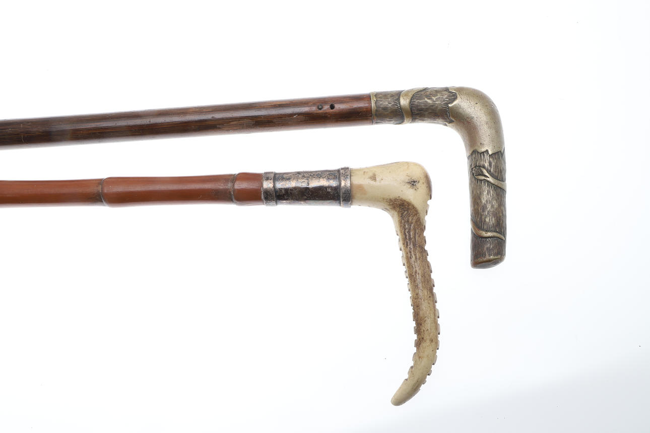 ANTIQUE RIDING CROP, SWAGGER STICKS & OTHER ITEMS.