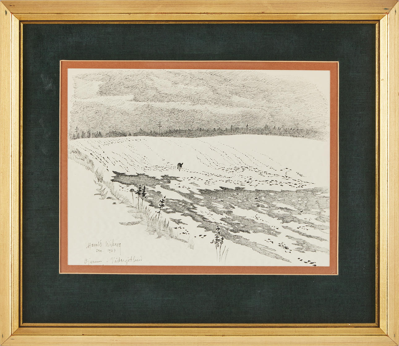 HARALD WIBERG. Bjurumshare, ink, signed, dated 1967.