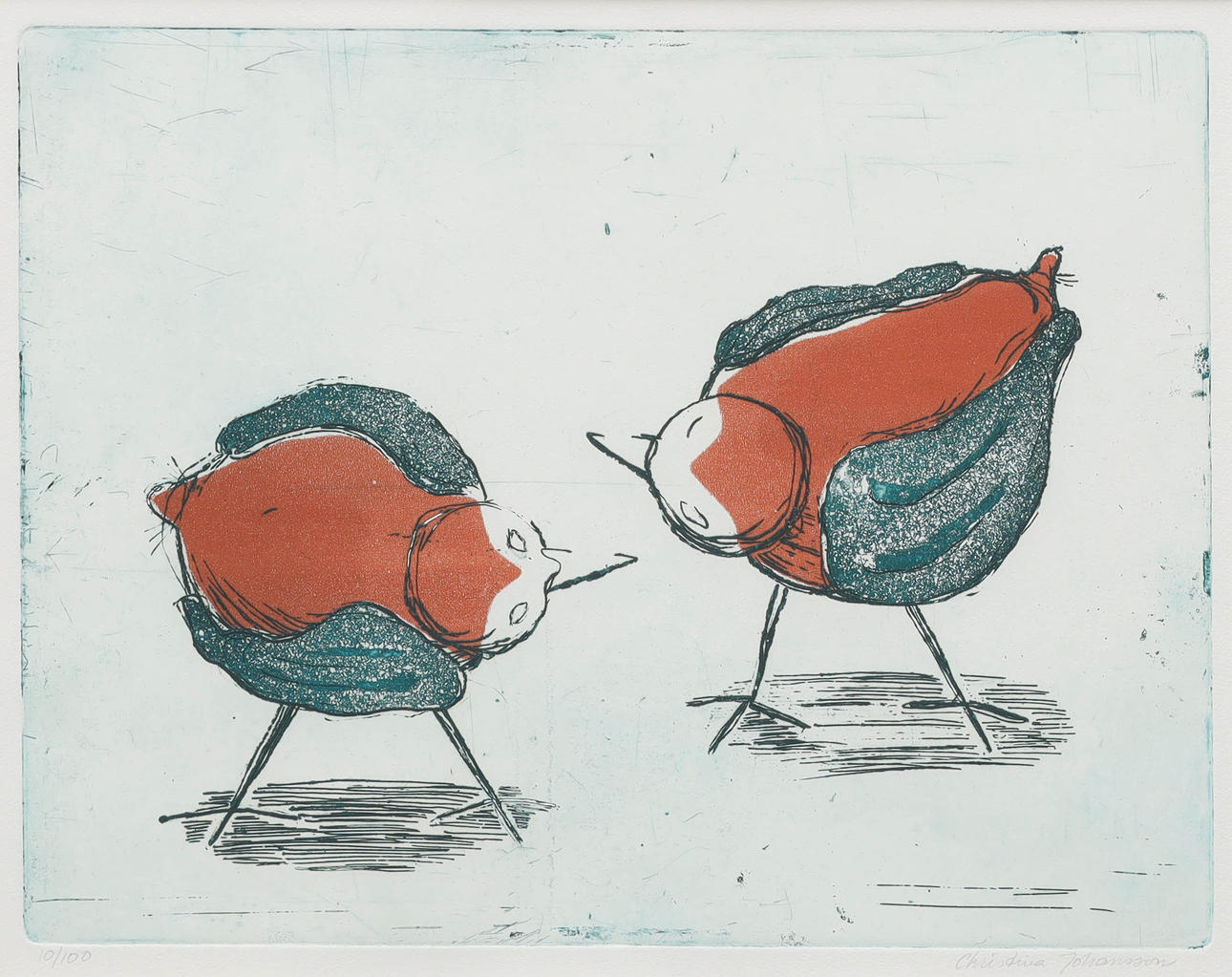 color lithograph, two birds, numbered 10/100, signed.