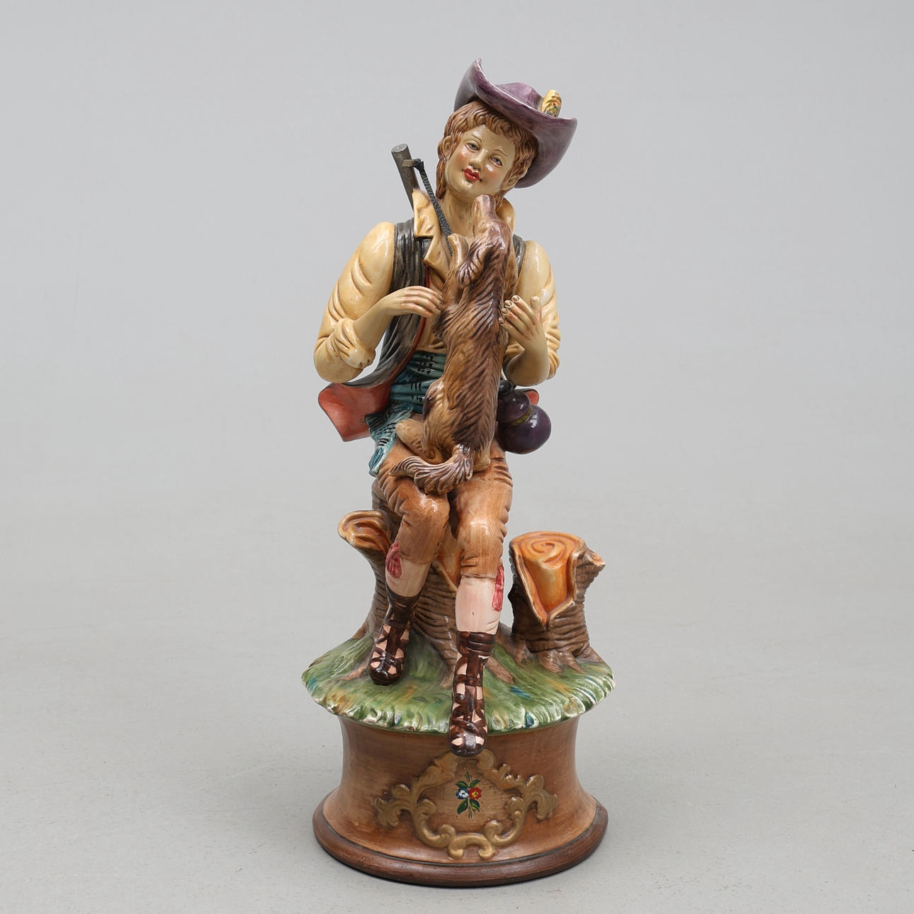 SCULPTURE/FIGURINE, hunter with dog, ceramics.