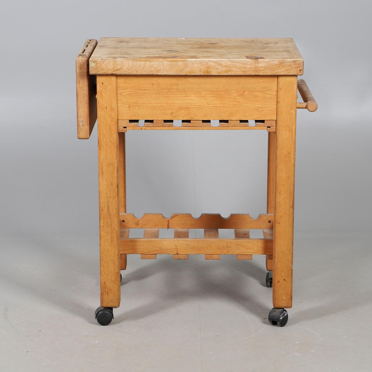 BUTCHER BLOCK SIDE TROLLEY.
