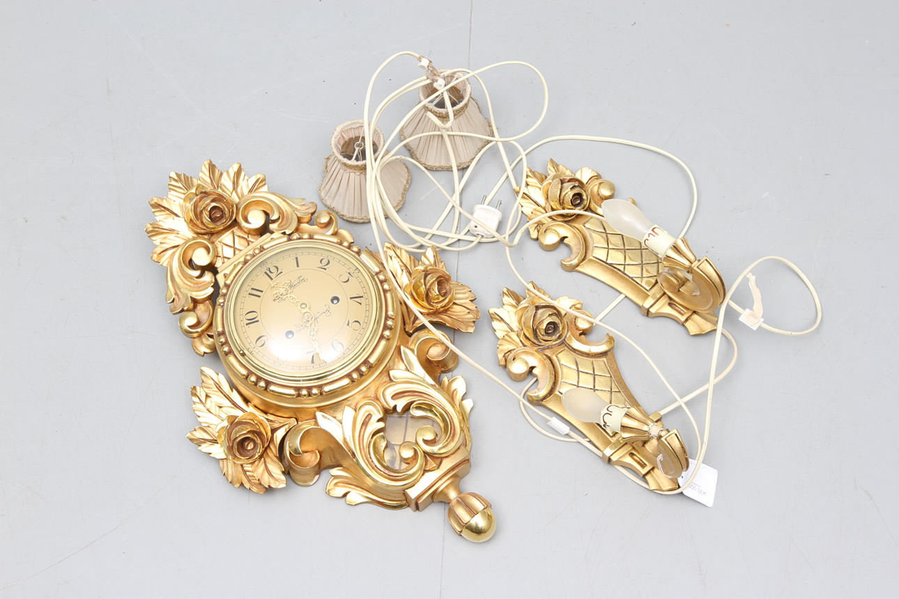 VÄGGPENDYL Gustaviansk stil. 1940-tal,samt lampetter.