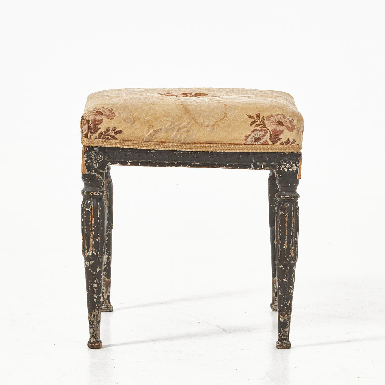 STOOL, Gustavian, cut decor, black painted.