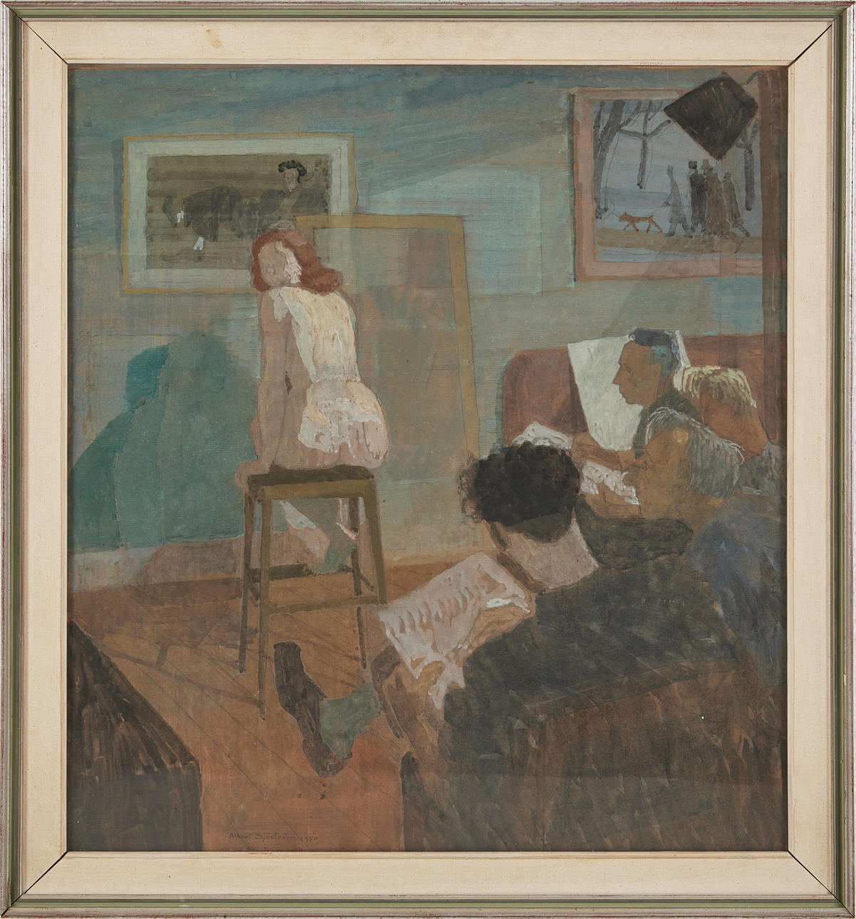 ALBERT SJÖSTRÖM (1883-1963). "Croquisteckning", gouache.