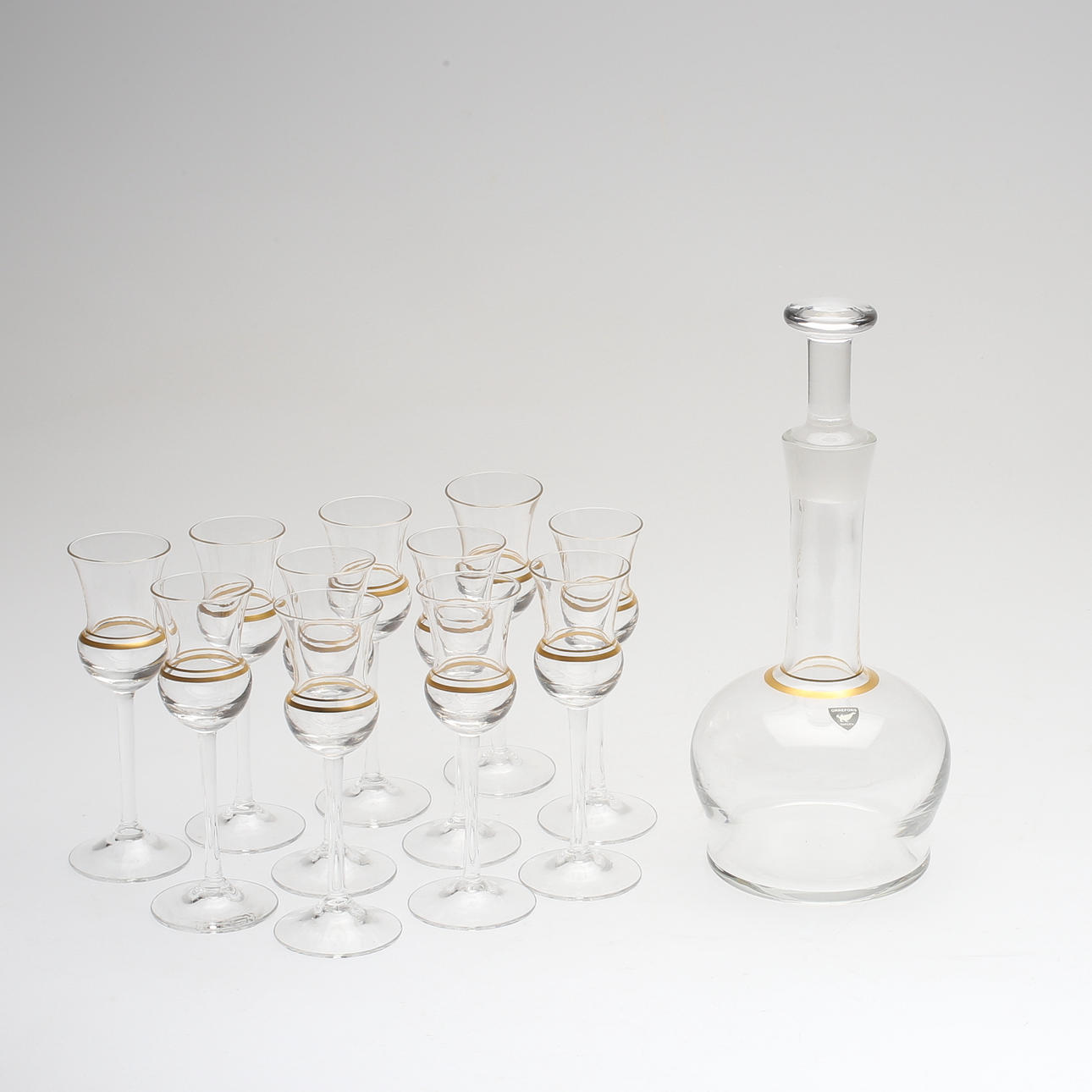KARAFF OCH SNAPSGLAS, 11 st, glas, Orrefors.