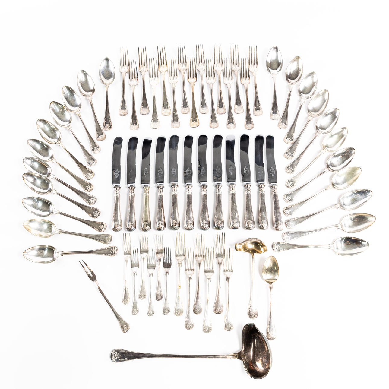 CUTLERY, 68 pieces, nickel silver.
