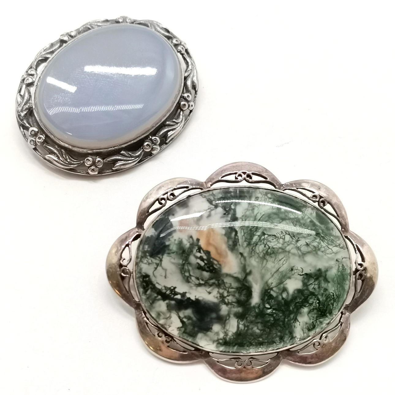 2 X SILVER AGATE BROOCHES BY S&CO.