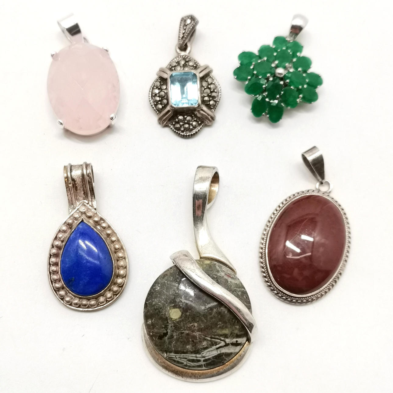 6 X SILVER STONE SET PENDANTS INC BLUE TOPAZ.