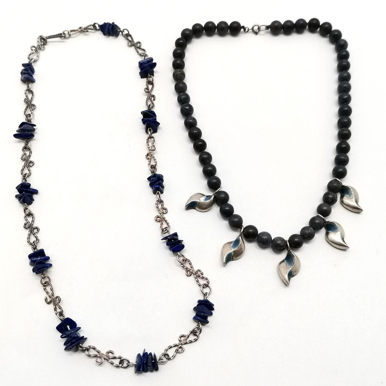2 X BLUE HARDSTONE NECKLACES.