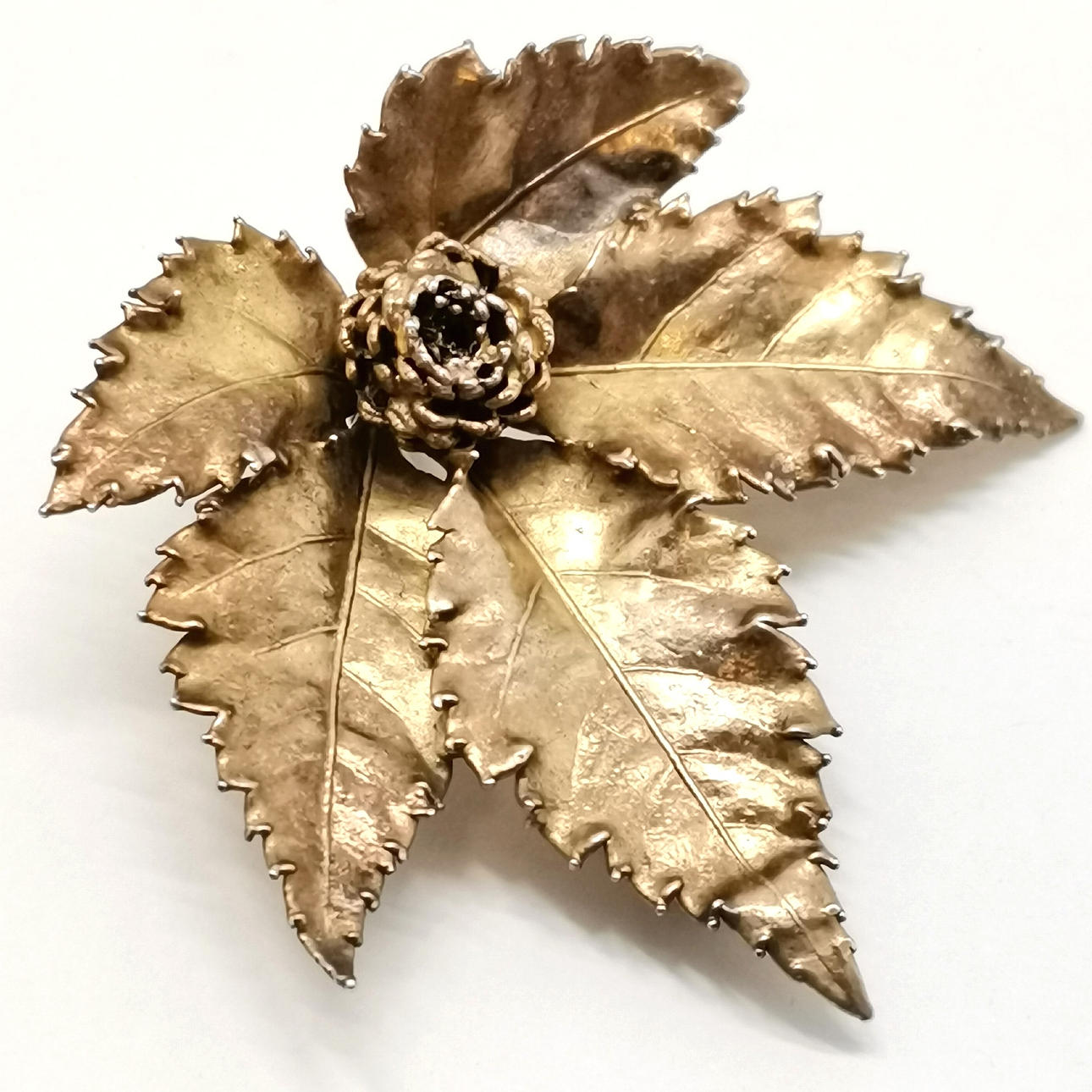 EGGERT DENMARK SILVER FLORA DANICA LEAF BROOCH -.